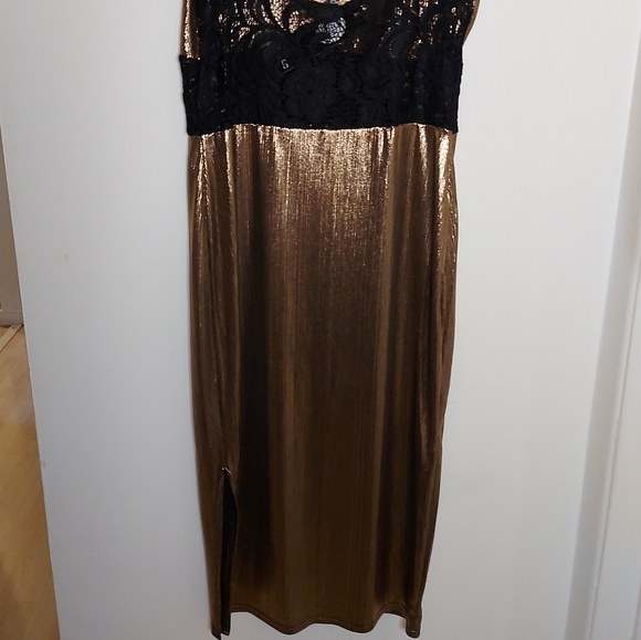NWT Boohoo Night Metallic Gold Stretch Dress - Picture 6 of 11